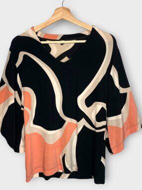 Chicos Popover Top 0 / S V-neck Stretch Spandex Abstract Casual Travel Office